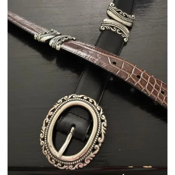 Vintage Brighton Brown & Black Reversible Leather Belt Size M 36" - Picture 3 of 7